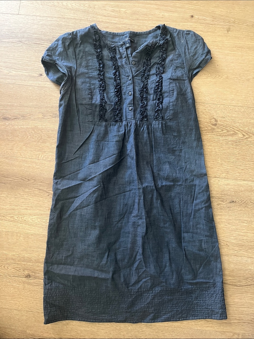 GAP Chambray Short Sleeve Ruffle-Trim Midi Dress